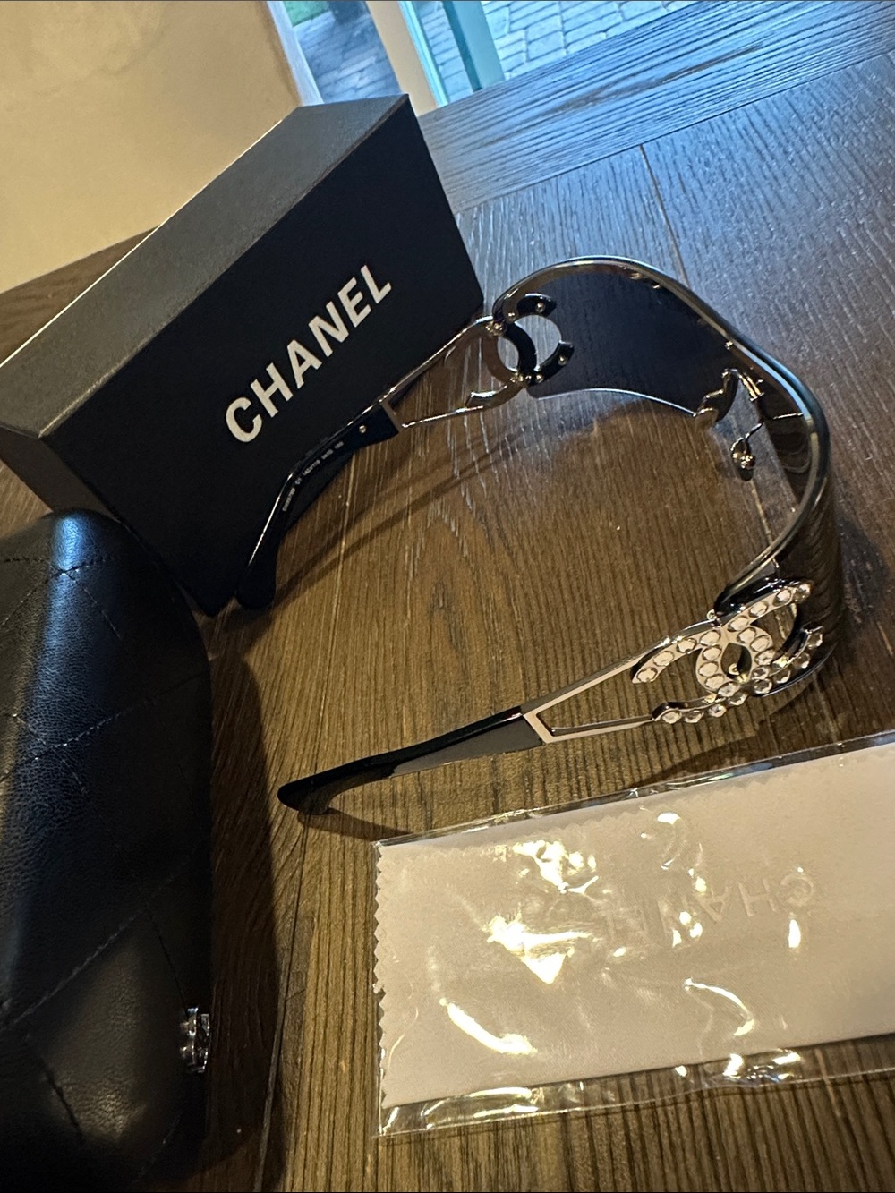 CHANEL Black Crystal CC Shield Visor Sunglasses - Picture 5 of 8